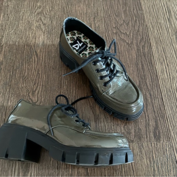 Dirty Laundry “Noyze” Dark Olive Chunky Heel Lug Oxford Lace-up Shoes - Picture 8 of 10